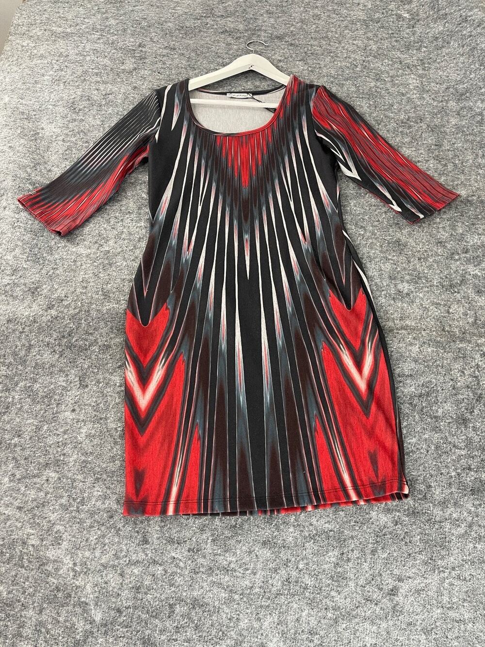 Red Apple Sheath Dress Womens Medium Tie Dye Striped 1/2 Sleeve Black Red N329